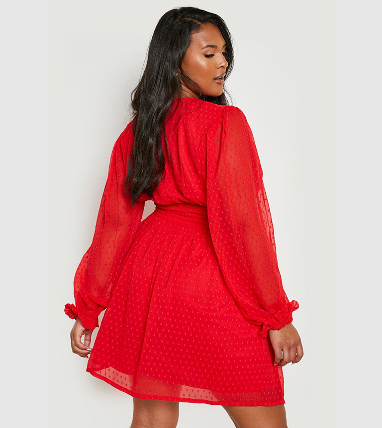 Red long sleeve skater sales dress