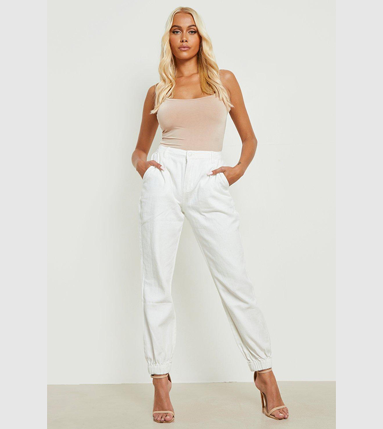 Pull&Bear adjustable waist cargo trouser in white