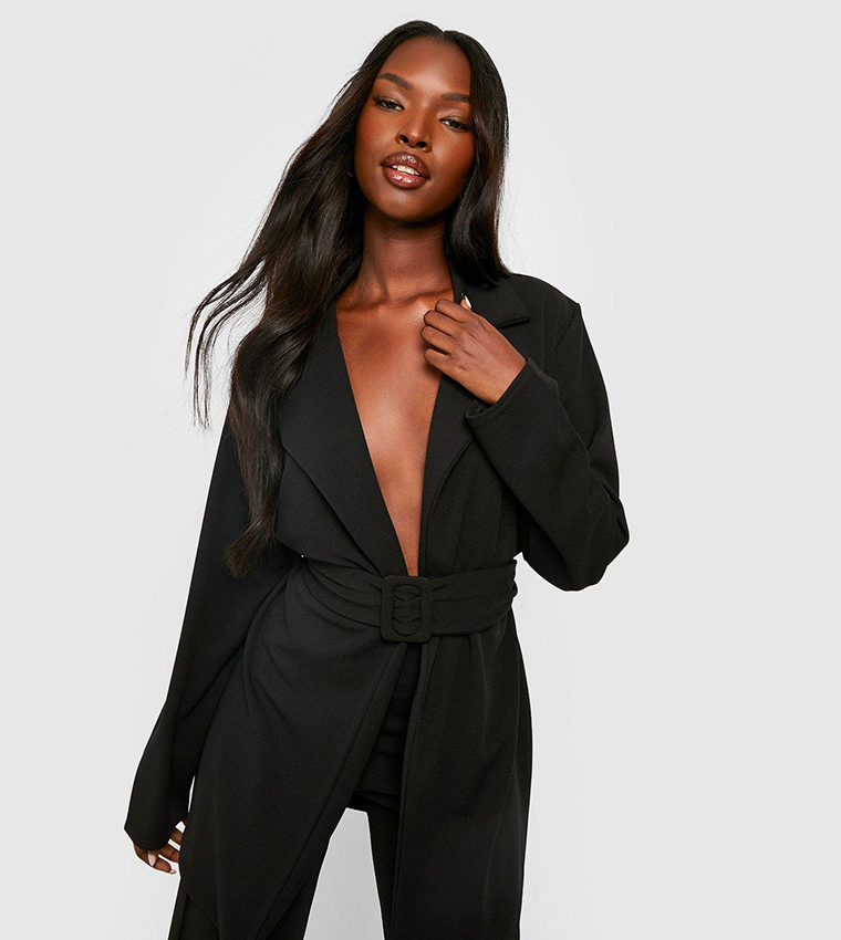 Buy Boohoo Jersey Self Fabric Belted Longline Blazer In Black 6thStreet Kuwait