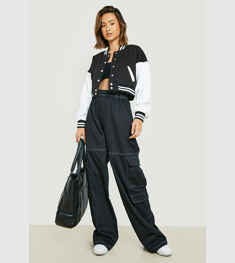 Contrast Sleeves Varsity Bomber Jacket