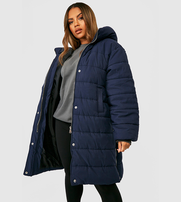 Women's Plus Longline Hooded Puffer Jacket