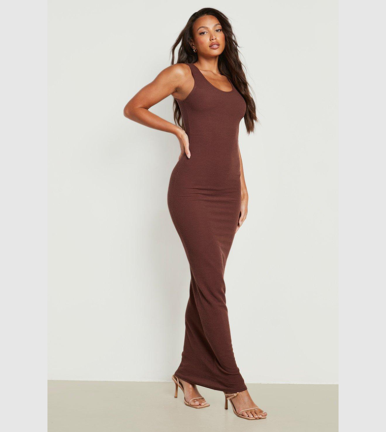 Buy Boohoo Tall Ripple Rib Maxi Dress In Brown | 6thstreet Oman