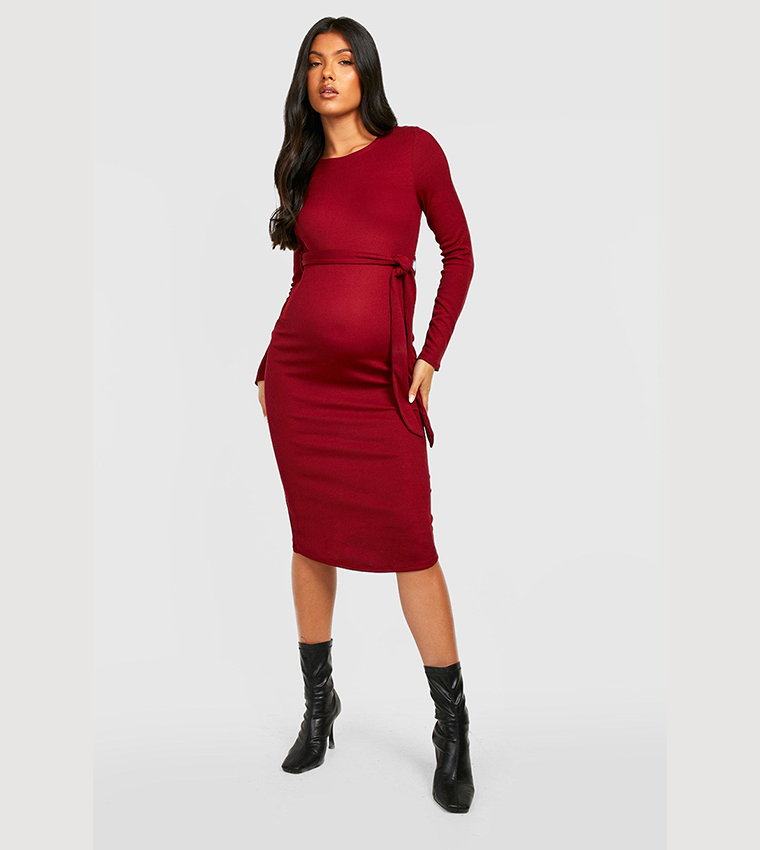 Boohoo red maternity clearance dress