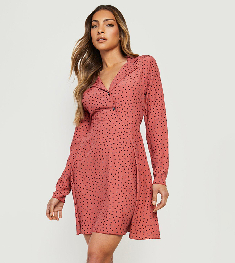 strapless open back dress Soft Tides Halter Mini Dress Pink Polka Dot main image 0