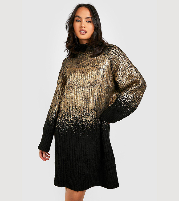 Buy Boohoo Metallic Coated Jumper Dress In Black | 6thstreet Oman