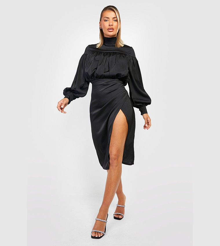 boohoo wrap midi dress Stone plus rib wrap midi dress