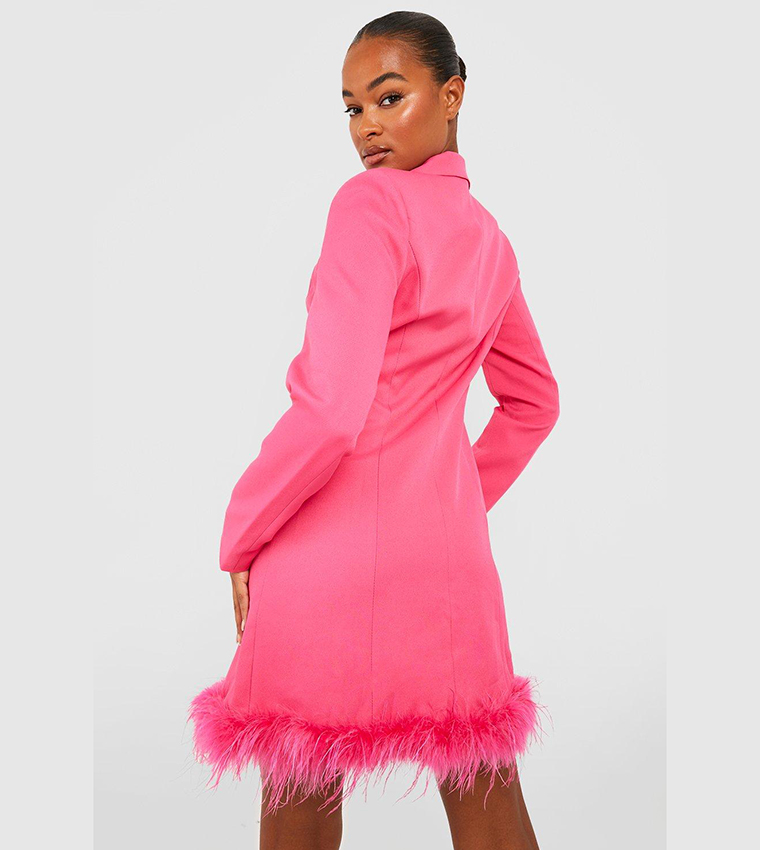 Tall Fluffy Feather Trim Blazer Dress