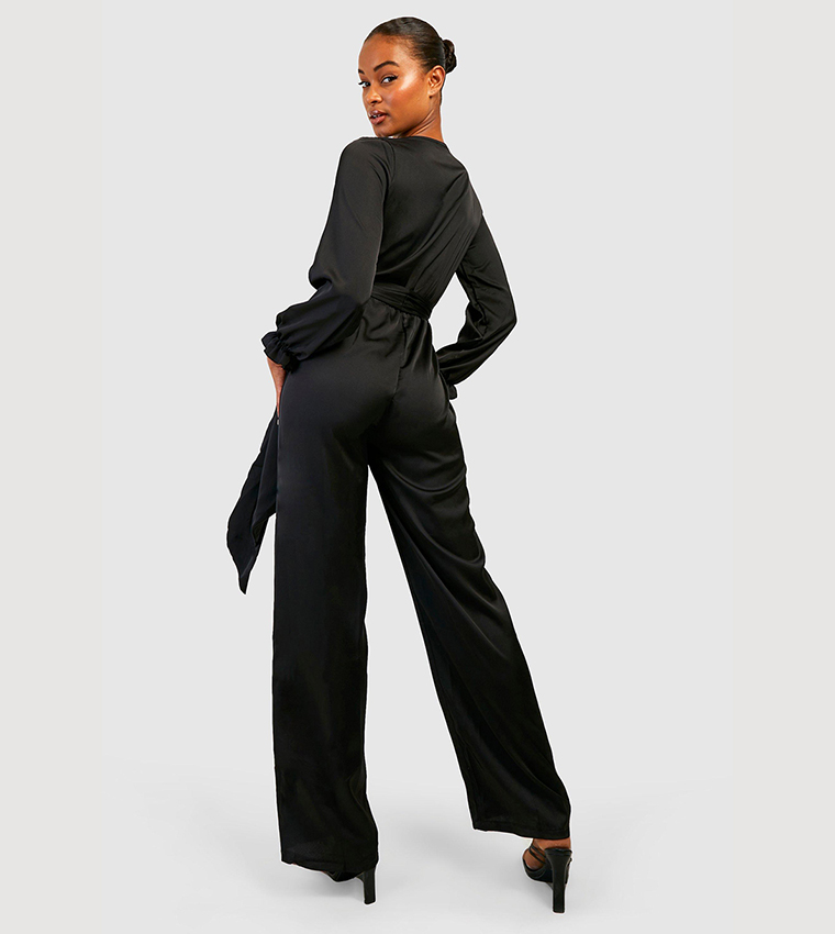 Tall Black Structured Contour Rib Jumpsuit, Black, Compare