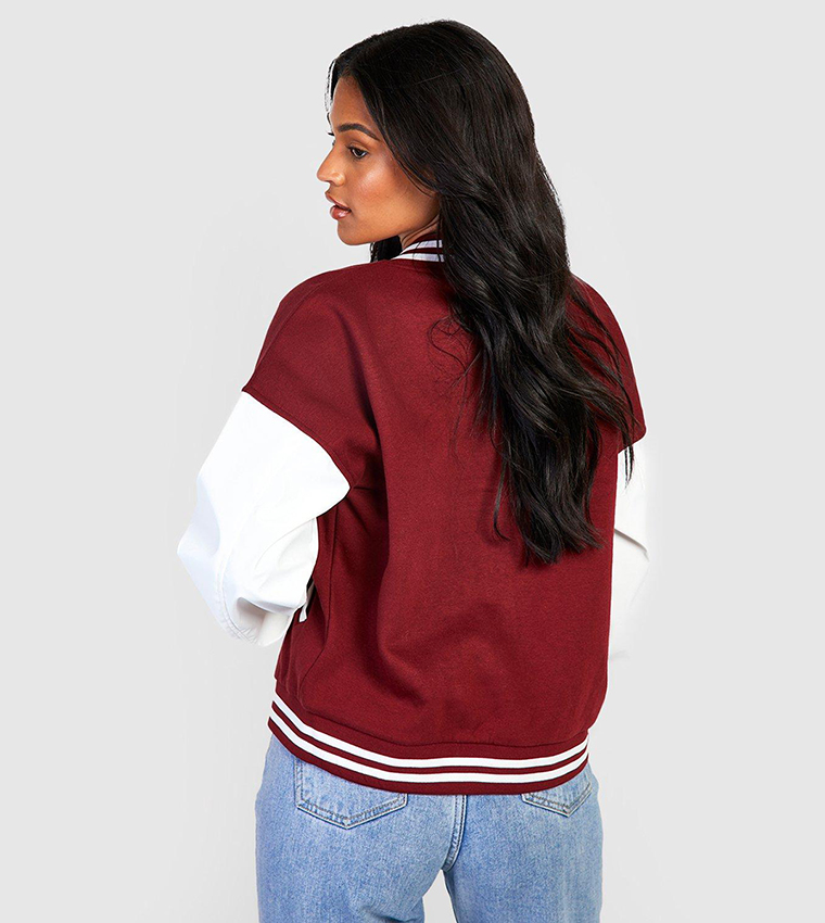 Denim varsity jacket on sale with contrast sleeves