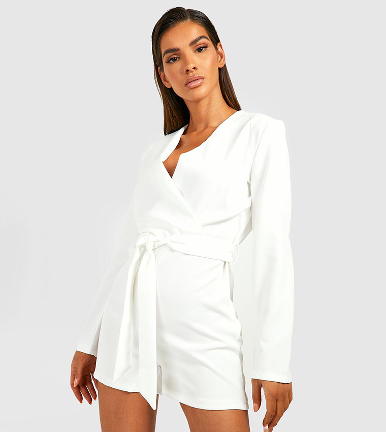 Buy Boohoo Wrap Blazer Playsuit In White 6thStreet Kuwait