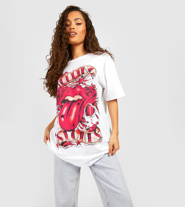 Buy Boohoo Rolling Stones License Print T Shirt Dress In White 6thStreet Kuwait