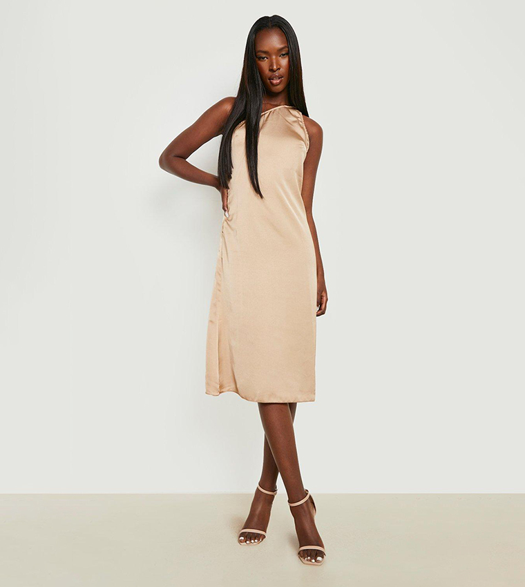 Buy Boohoo One Shoulder Satin Midi Dress In Beige 6thStreet Kuwait