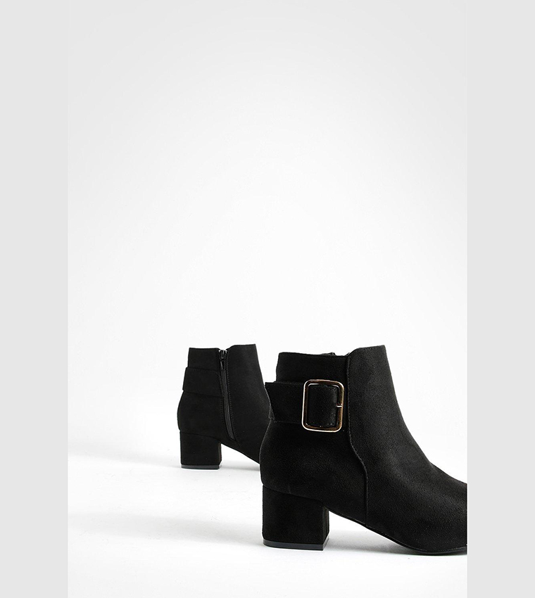 Buckle Detail Low Block Heel Shoe Boots