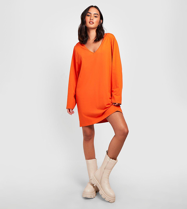 V neck long sleeve t hot sale shirt dress