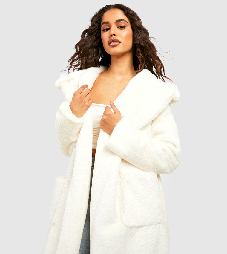 Oversized white cheap fur coat