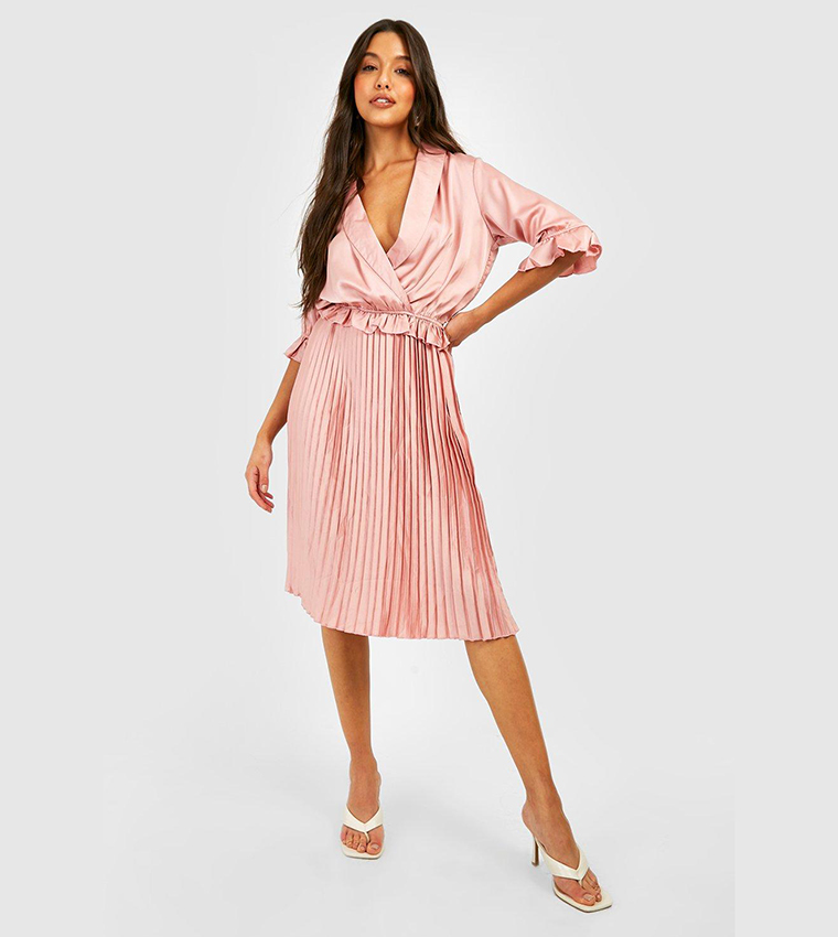 Satin pleated midi dress online