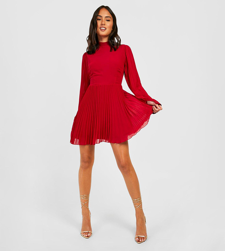 open lace back dress Structured Puff Sleeve Knitted Skater Dress | Jescka