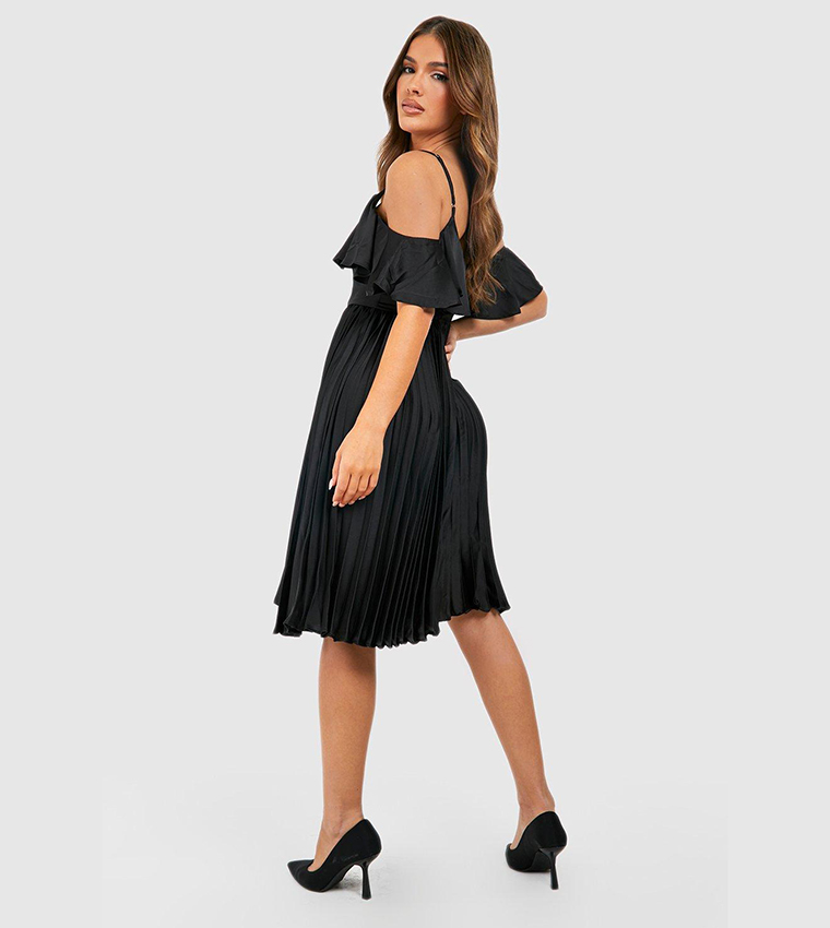 Cold shoulder ruffle midi dress best sale