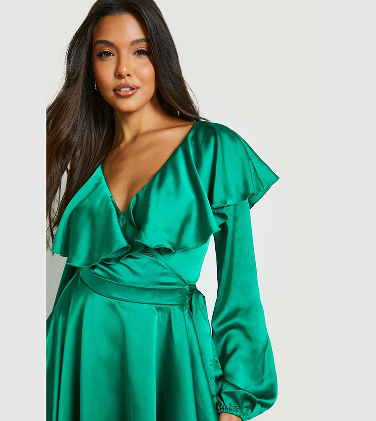 ruffle wrap skater dress boohoo Women's Plus Size Zebra Wrap Ruffle Skater Dress