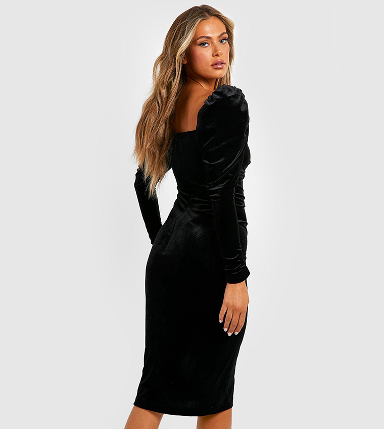 Buy Boohoo Premium Velvet Deep Plunge Midi Party Dress In Black