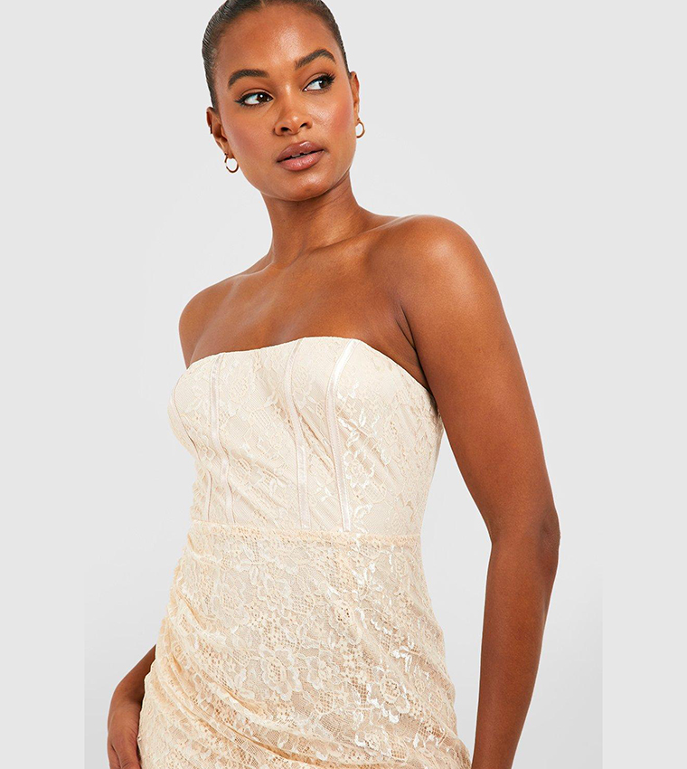 Buy Boohoo Tall Lace Contrast Corset Top Mini Dress In Beige 6thStreet Oman