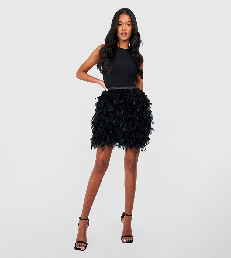 Buy Boohoo Tall Fluffy Feather Mini Skirt In Black 6thStreet Bahrain