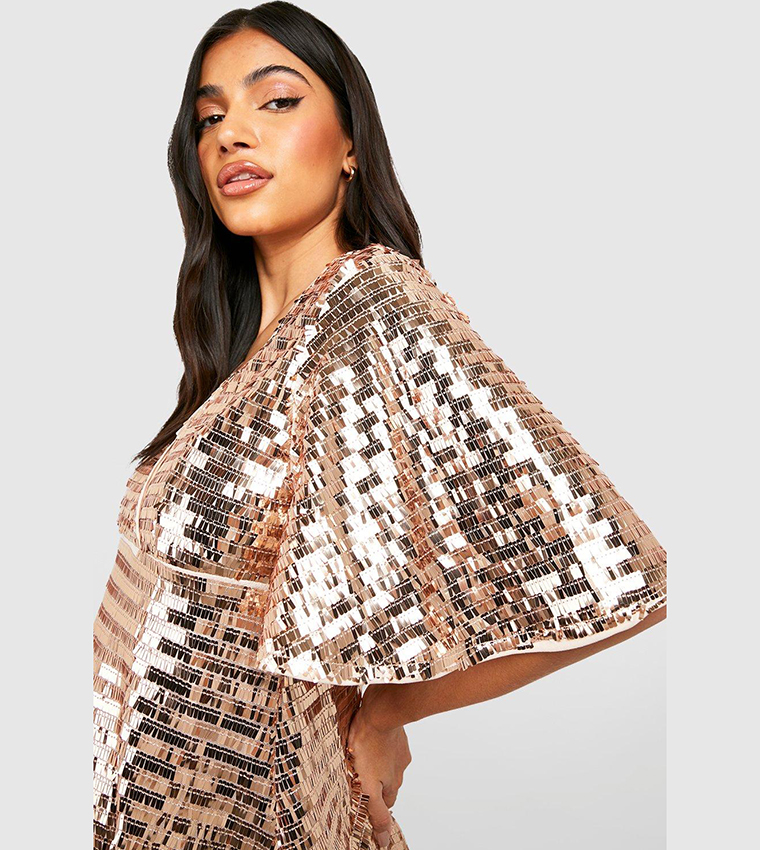 Buy Boohoo Maternity Sequin Skater Dress In Gold | 6thstreet Saudi Arabia