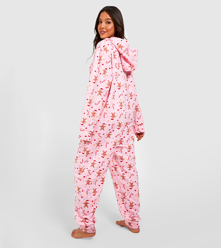 Buy Boohoo Gingerbread And Candy Cane Novelty Onesie In Pink