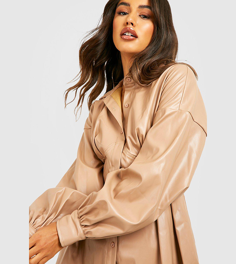 boohoo leather shirt dress