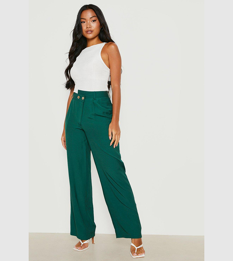 Petite High Waisted Woven Wide Leg Pants, Boohoo