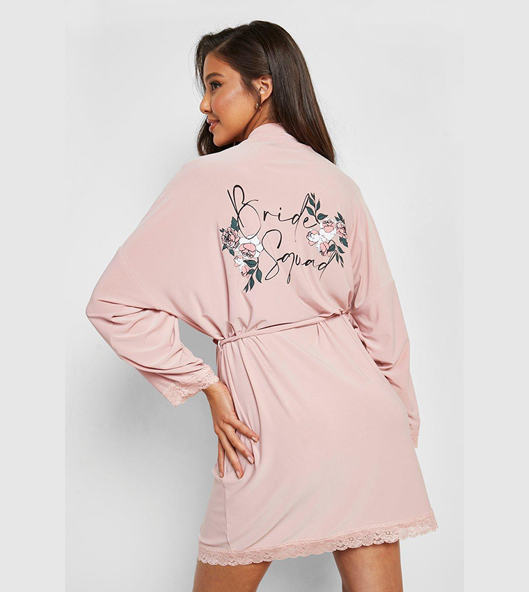 Buy Boohoo Bride Squad Floral Lace Trim Robe In Multiple Colors 6thStreet Kuwait