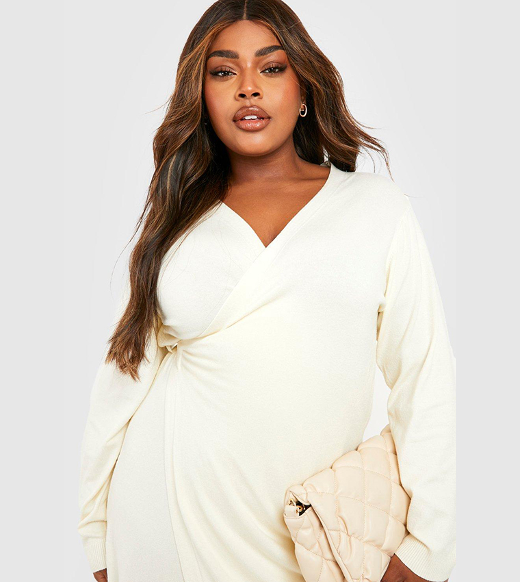 Midi Dress Cream Dresses Plus Size Buy Boohoo Plus Knitted Wrap