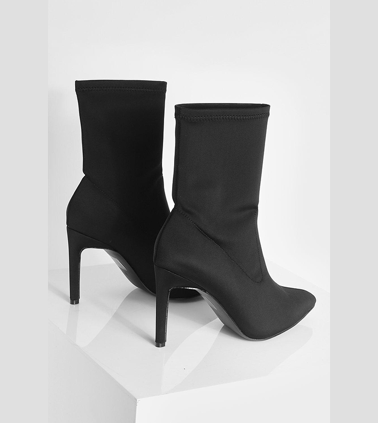 Buy Boohoo Stiletto Heel Pointed Toe Sock Boots In Black - Main Image