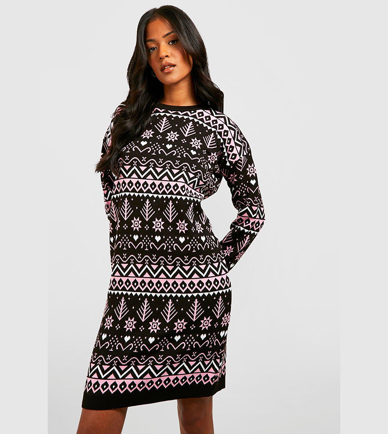 Buy Boohoo Tall Fairisle Christmas Jumper Dress In Black