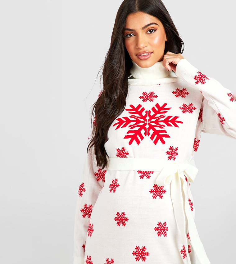 Buy Boohoo Snowflake Christmas Jumper Dress In White 6thstreet Uae 3655