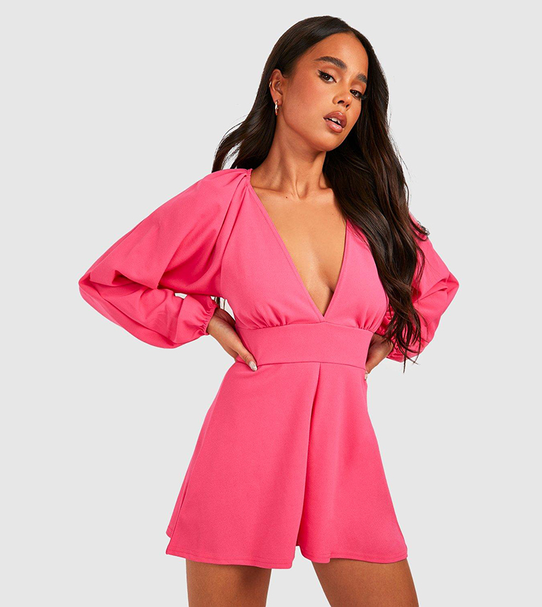 Sleeve Boohoo Petite Playsuit Petite Cape Sleeve Belted Tailored