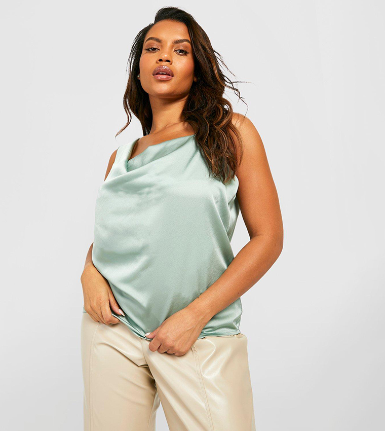 Plus Satin Cowl Drape Shoulder Cami Top