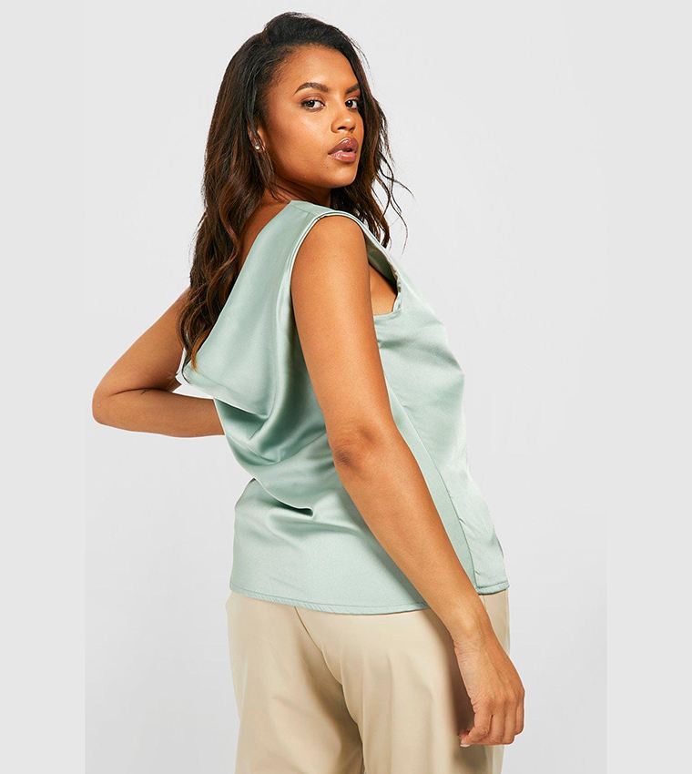 Plus Satin Cowl Drape Shoulder Cami Top