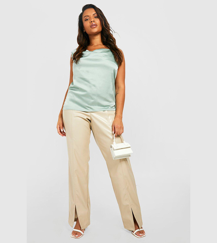 Plus Satin Cowl Drape Shoulder Cami Top