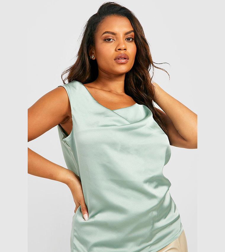 Plus Satin Cowl Drape Shoulder Cami Top