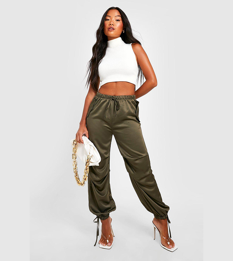 Khaki satin joggers hot sale