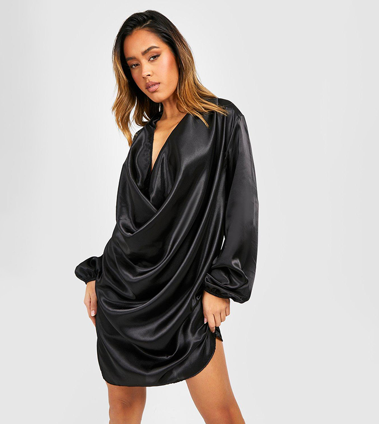 long sleeve dress black stockings Shona Joy - Paloma Plunged Long Sleeve Mini Dress