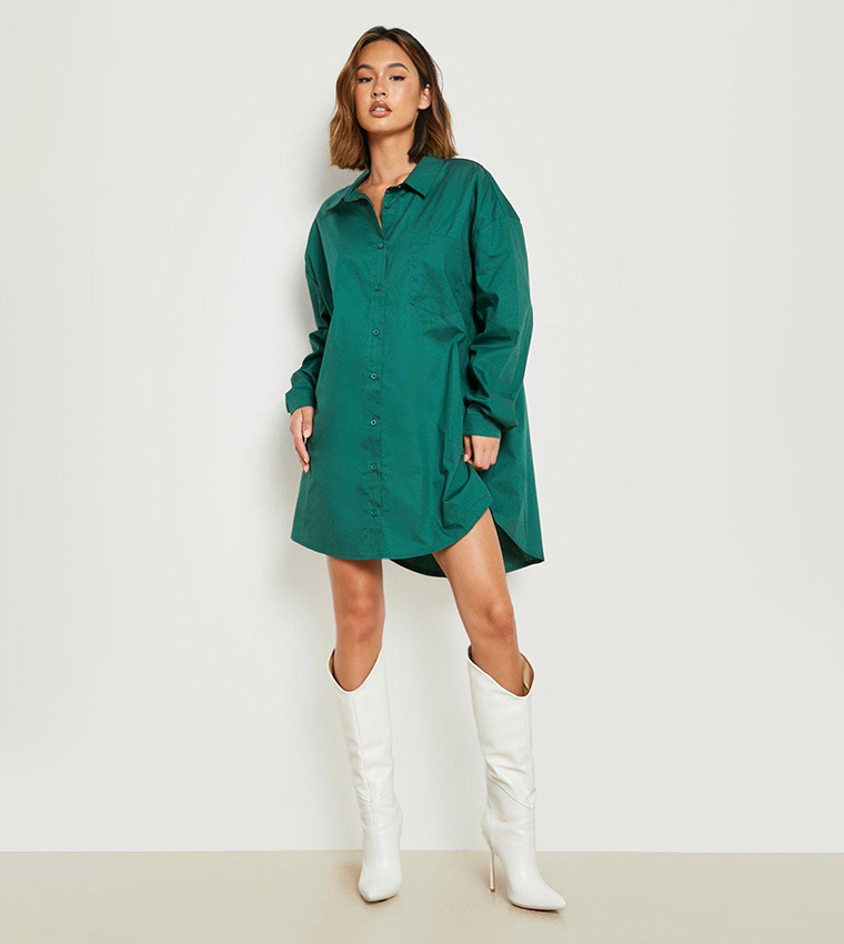 Buy Boohoo Pocket Detail Oversized Shirt Dress In Green | 6thstreet Oman Buy Boohoo Pocket Detail Oversized Shirt Dress In Green | 6thstreet Oman