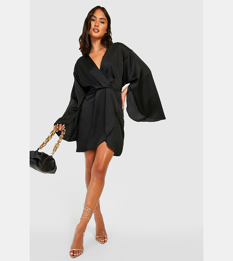 Boohoo satin store wrap dress