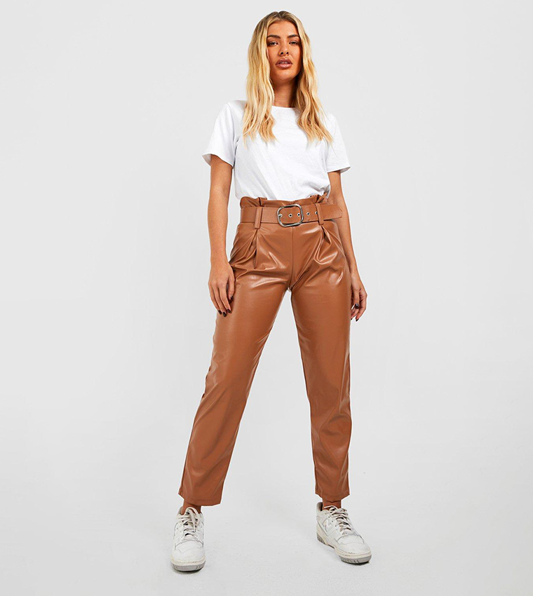 Leather look high waist on sale trousers