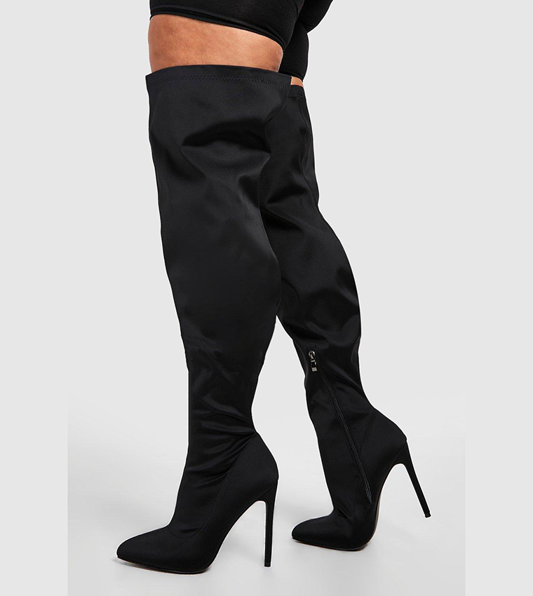 Black leather wide calf outlet over the knee boots