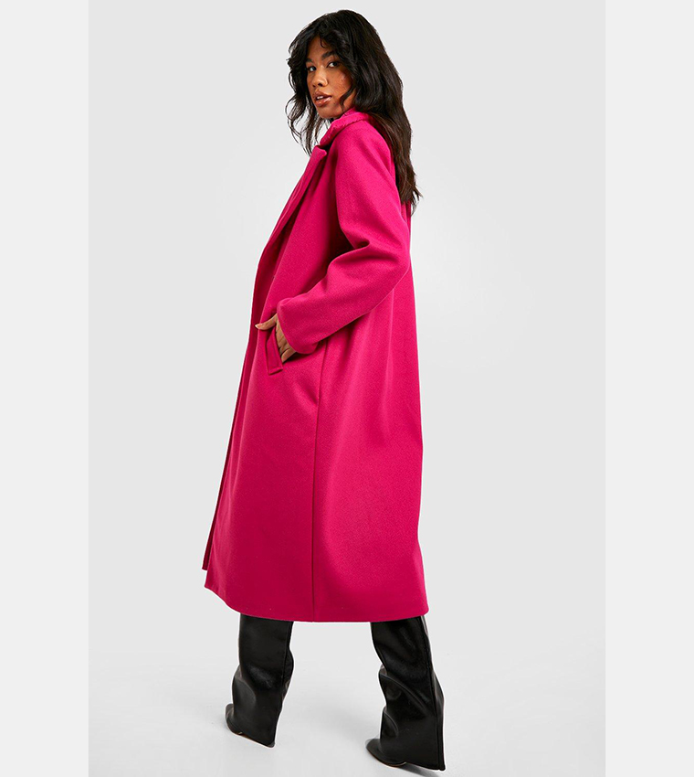 Buy Boohoo Faux Collar Wool Look Coat In Pink 6thStreet Bahrain