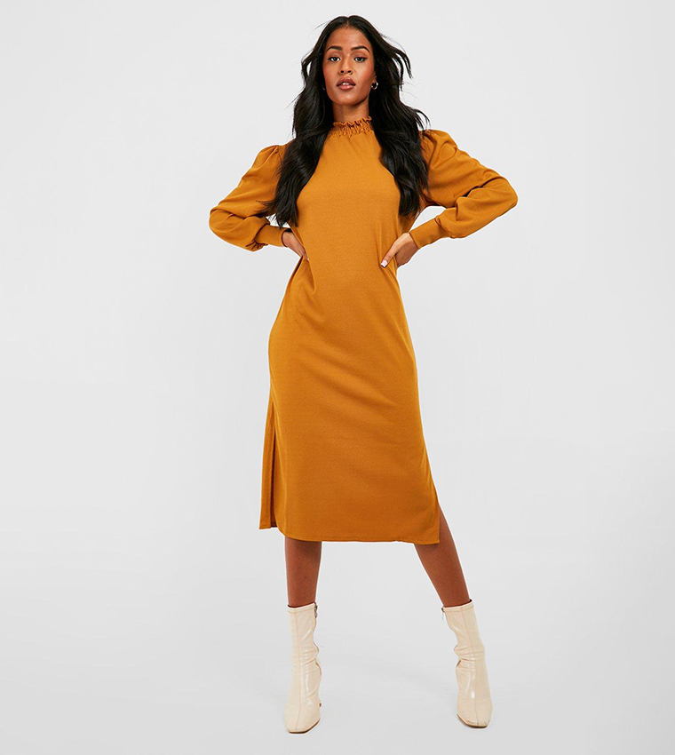 midi shirt dress long sleeve Poodle Print Midi Shirt Dress Light Blue