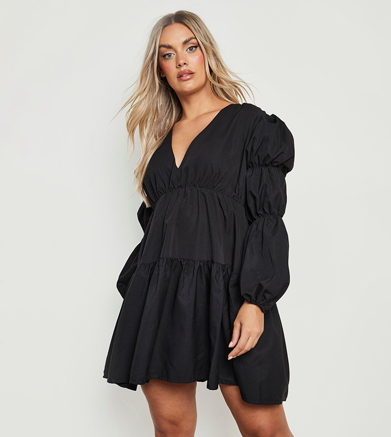 Black v neck smock dress best sale