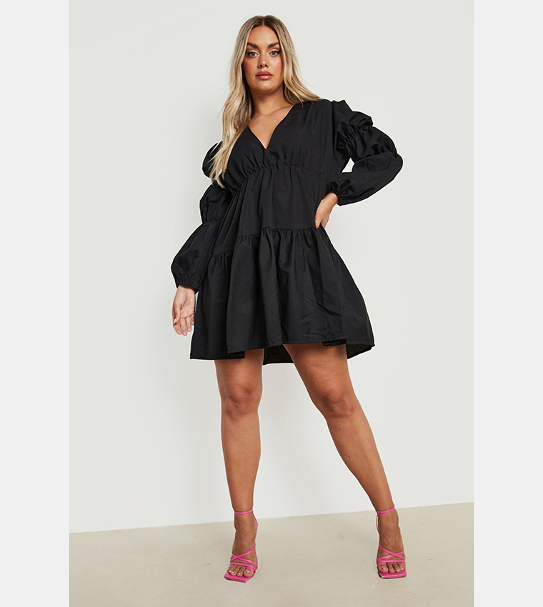 Black v outlet neck smock dress